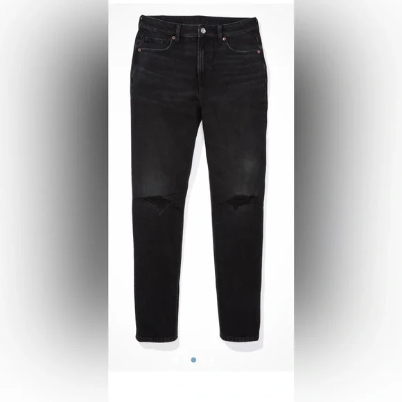 American Eagle Black Distressed Mom Jeans - Picture 1 of 2